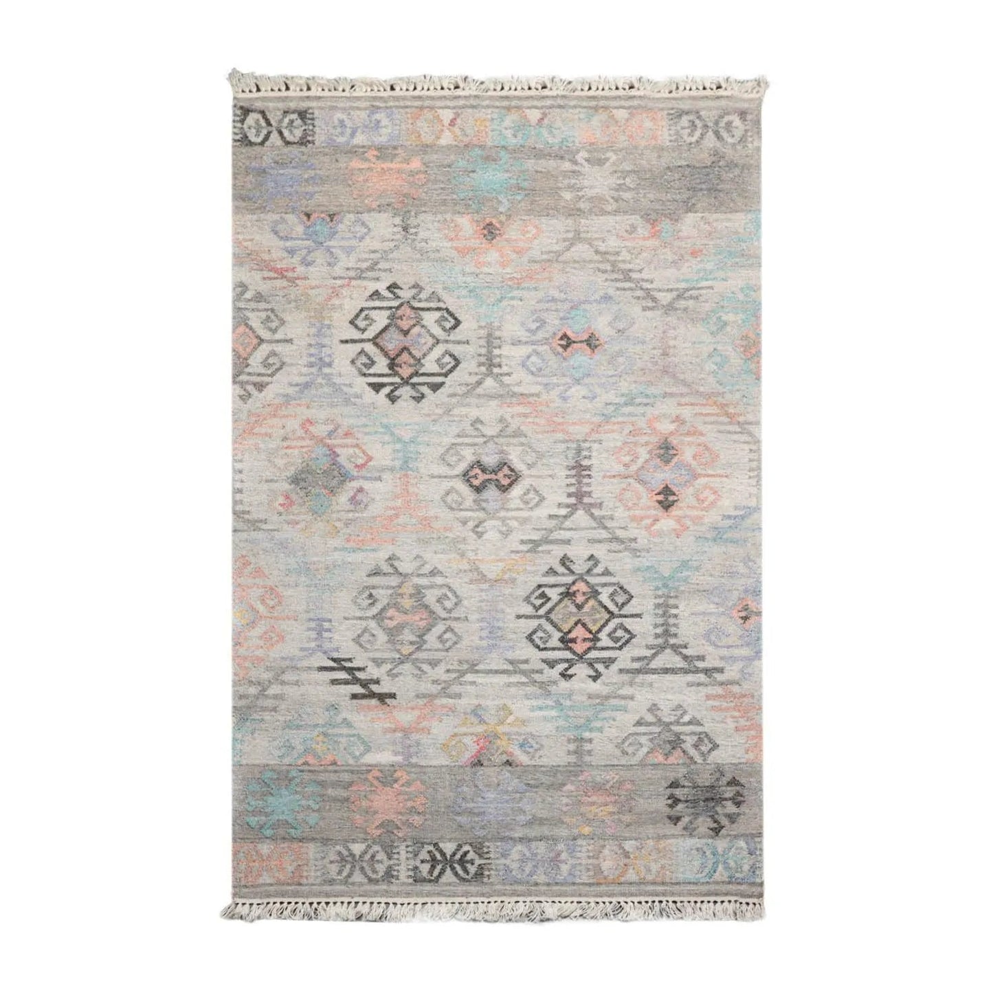 5' x 8' Indoor Outdoor Hand Woven 100% Recycled PET Yarn Modern Kilim Area Rug Beige-0
