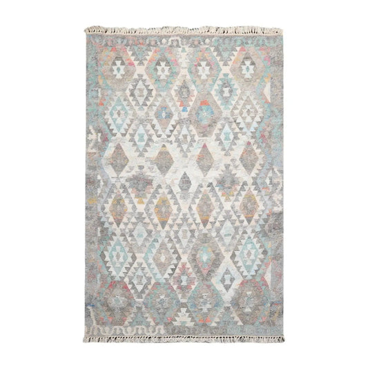 5' x 8'  Indoor Outdoor Hand Woven 100% Recycled PET Yarn Modern Kilim Area Rug Beige-0