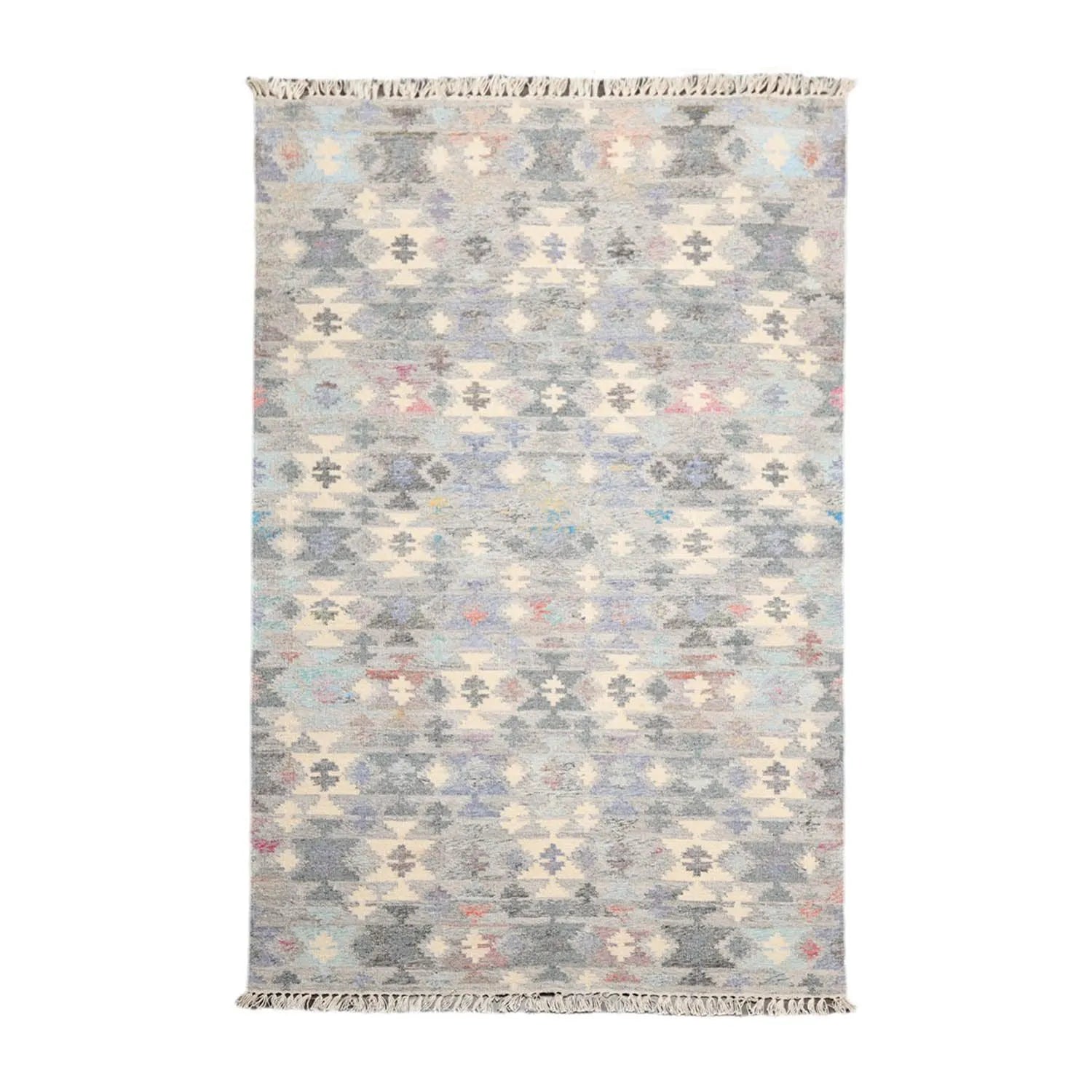 5' x 8'  Indoor OutdoorHand Woven 100% Recycled PET Yarn Modern Kilim Area Rug Gray-0