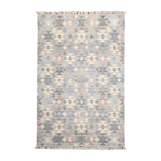 5' x 8'  Indoor OutdoorHand Woven 100% Recycled PET Yarn Modern Kilim Area Rug Gray-0