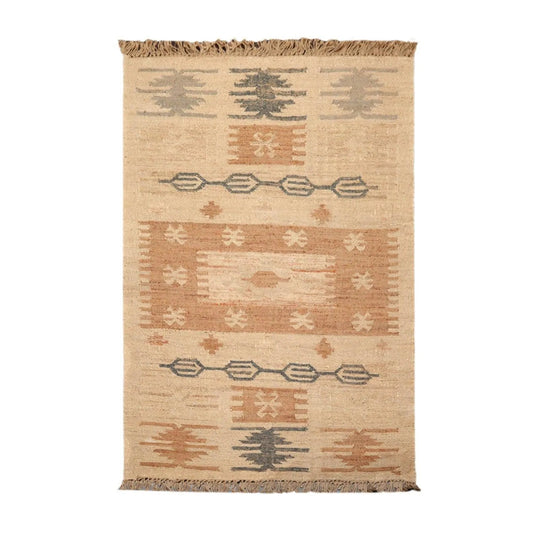 5’2” x 8’3”Hand Woven Natural Fiber Jute Southwestern Flatweave Kilim Area Rug-0