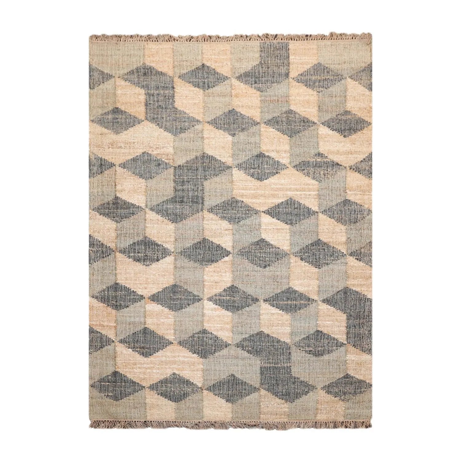 5’6”x7’9”Hand Woven Natural Fiber Jute Modern Graphic Flatweave Kilim Area Rug-0