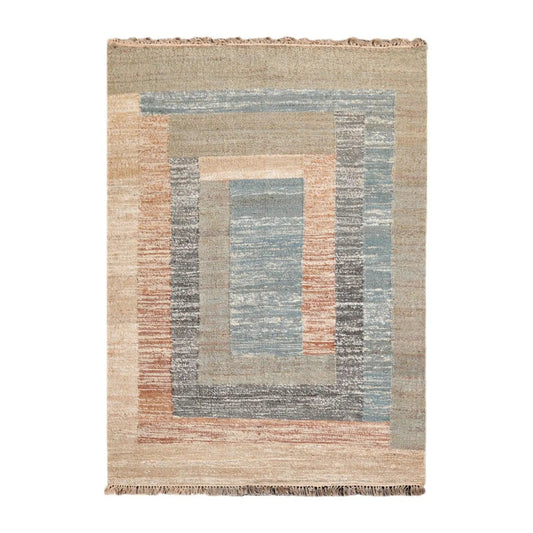 5’3” x 7’6” Hand Woven Natural Fiber Jute Modern Flatweave Kilim Area Rug Blue-0