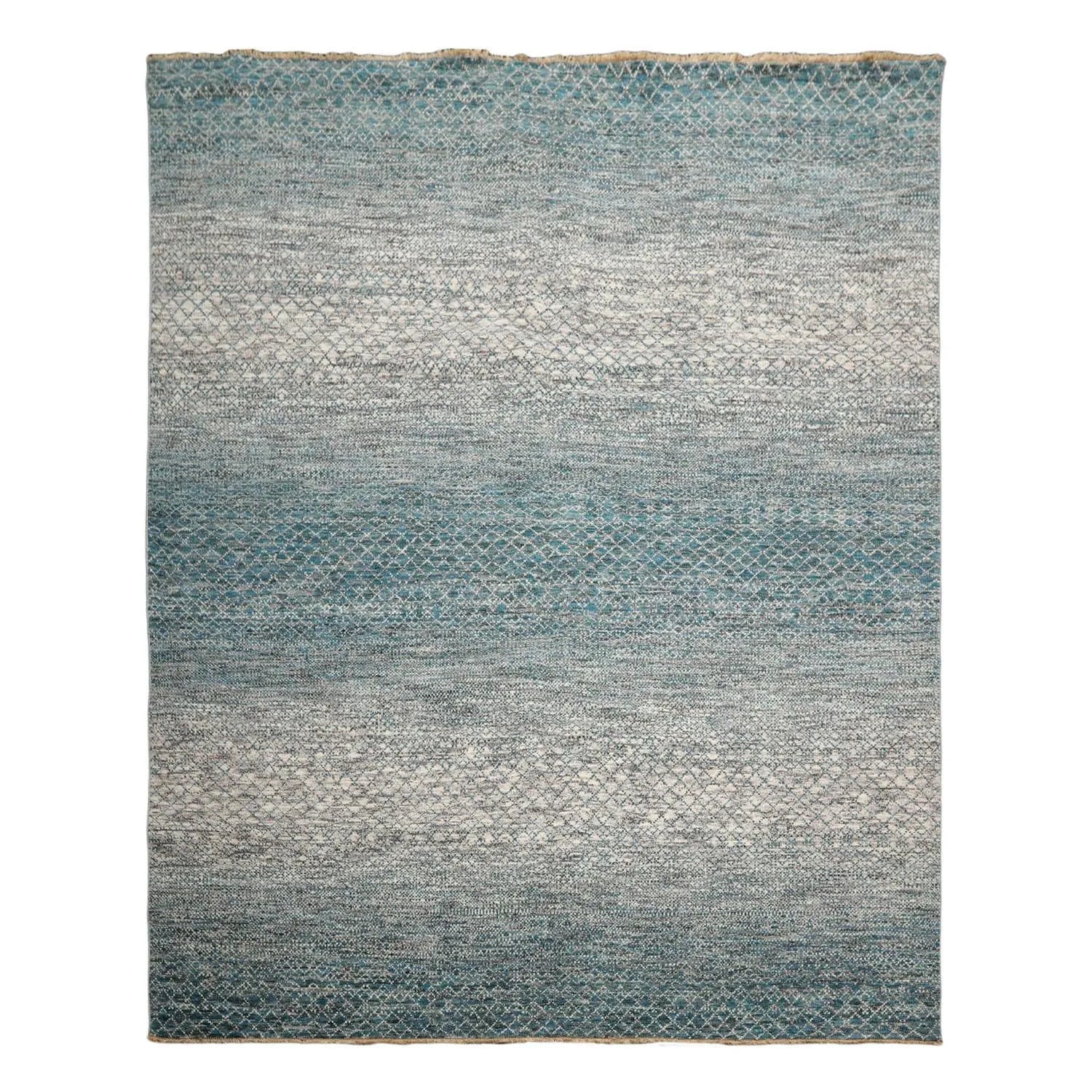 8x10 Hand Knotted 100% Wool Modern & Contemporary Oriental Area Rug Cream, Aqua Color-1