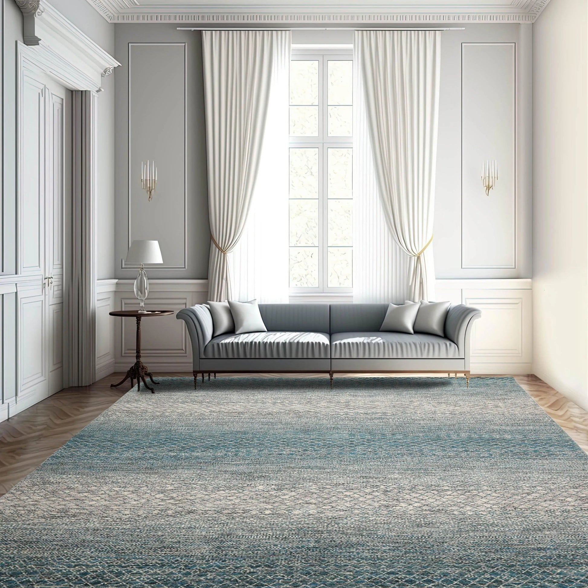 8x10 Hand Knotted 100% Wool Modern & Contemporary Oriental Area Rug Cream, Aqua Color-0