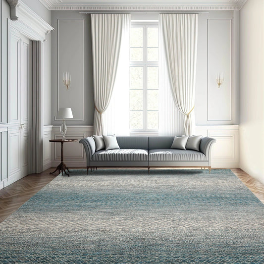 8x10 Hand Knotted 100% Wool Modern & Contemporary Oriental Area Rug Cream, Aqua Color-0