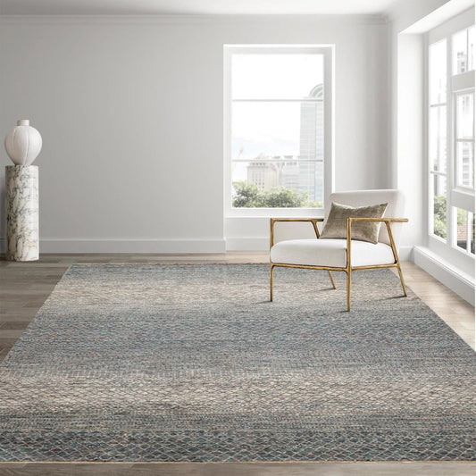 8' x 10' Hand Knotted 100% Wool Modern Oriental Area Rug Ivory, Blue, Aqua-0