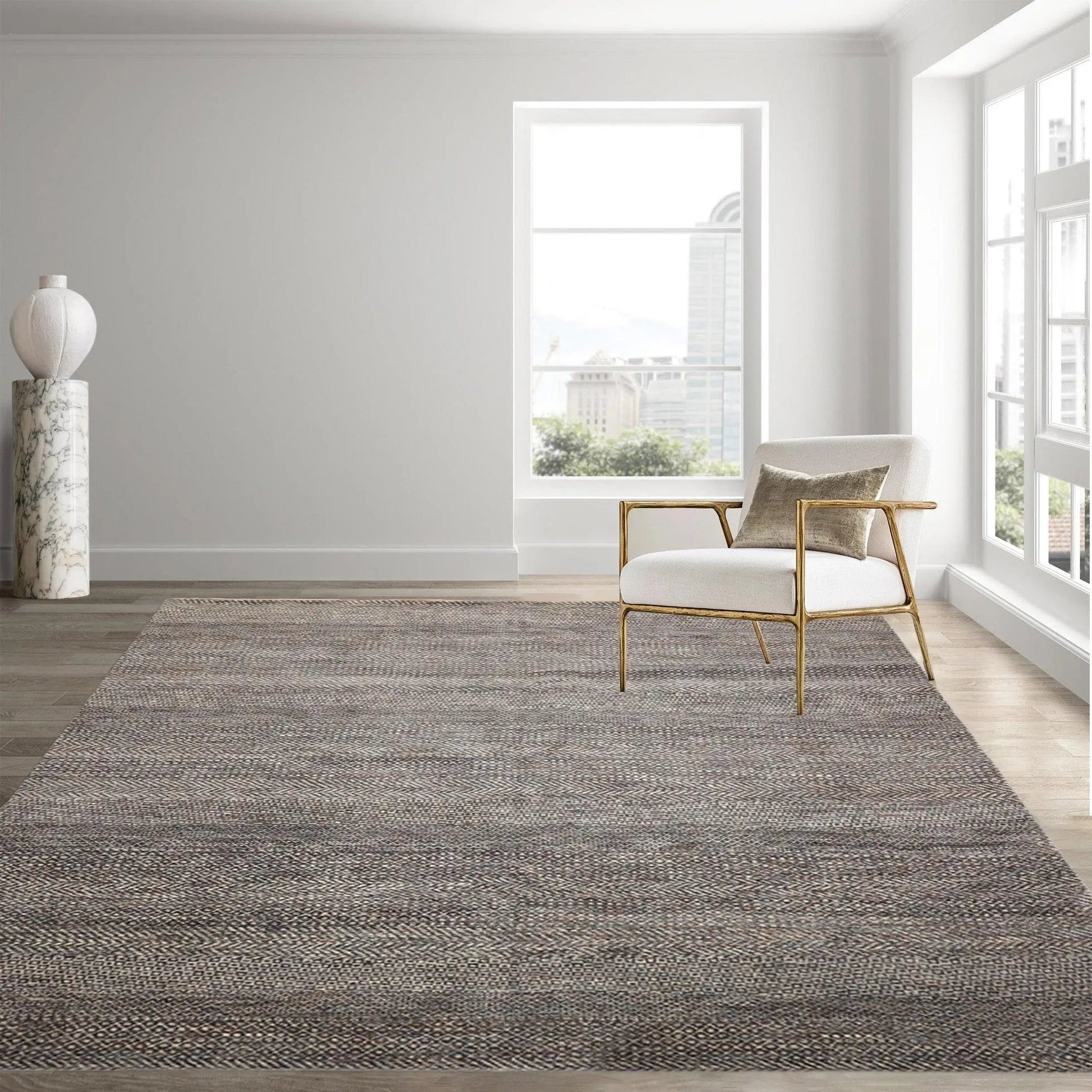 8' x 10' Hand Knotted 100% Wool Modern Oriental Area Rug Ivory, Gray, Brown-0
