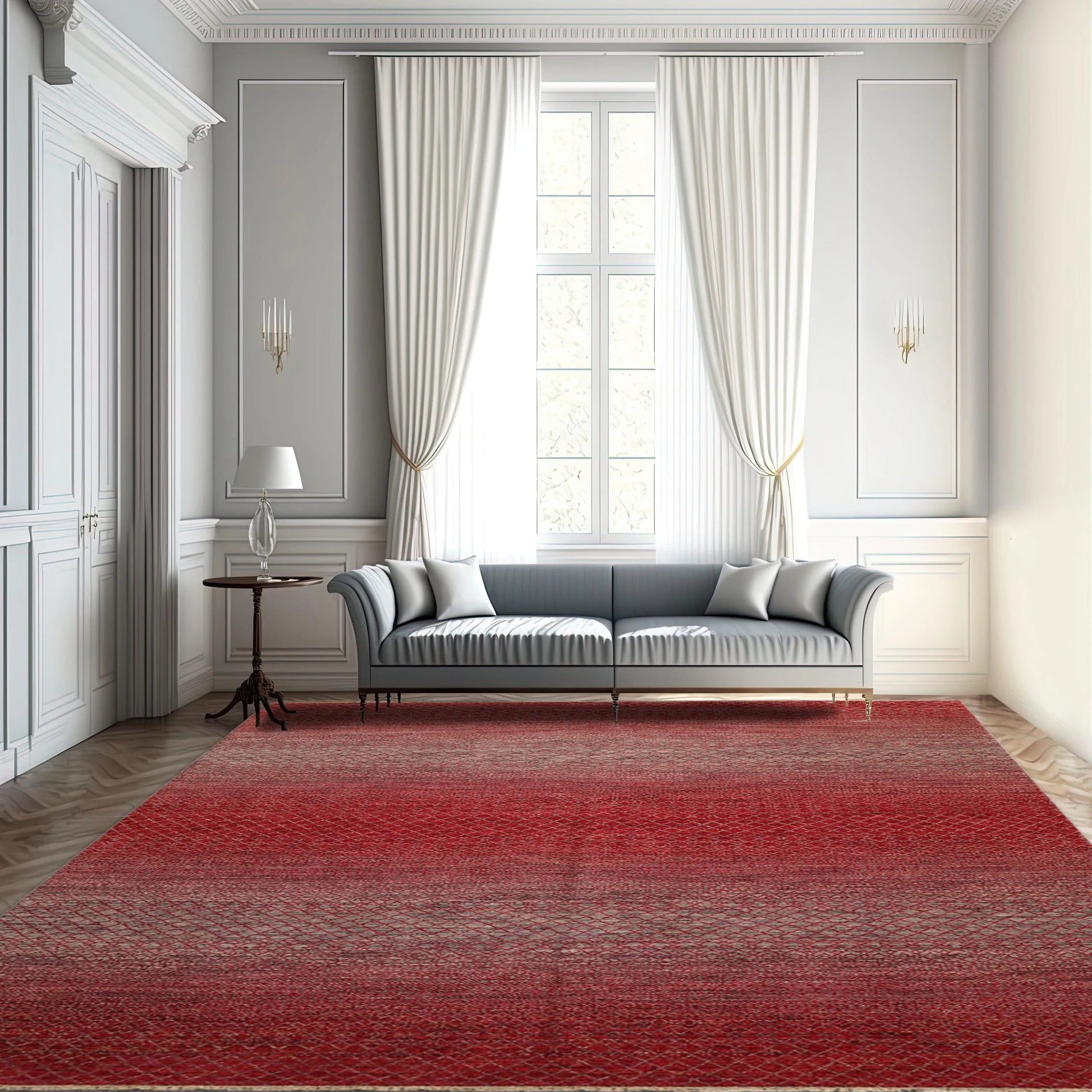 8' x 10' Hand Knotted 100% Wool Modern Oriental Area Rug Red, Gray, Beige-0