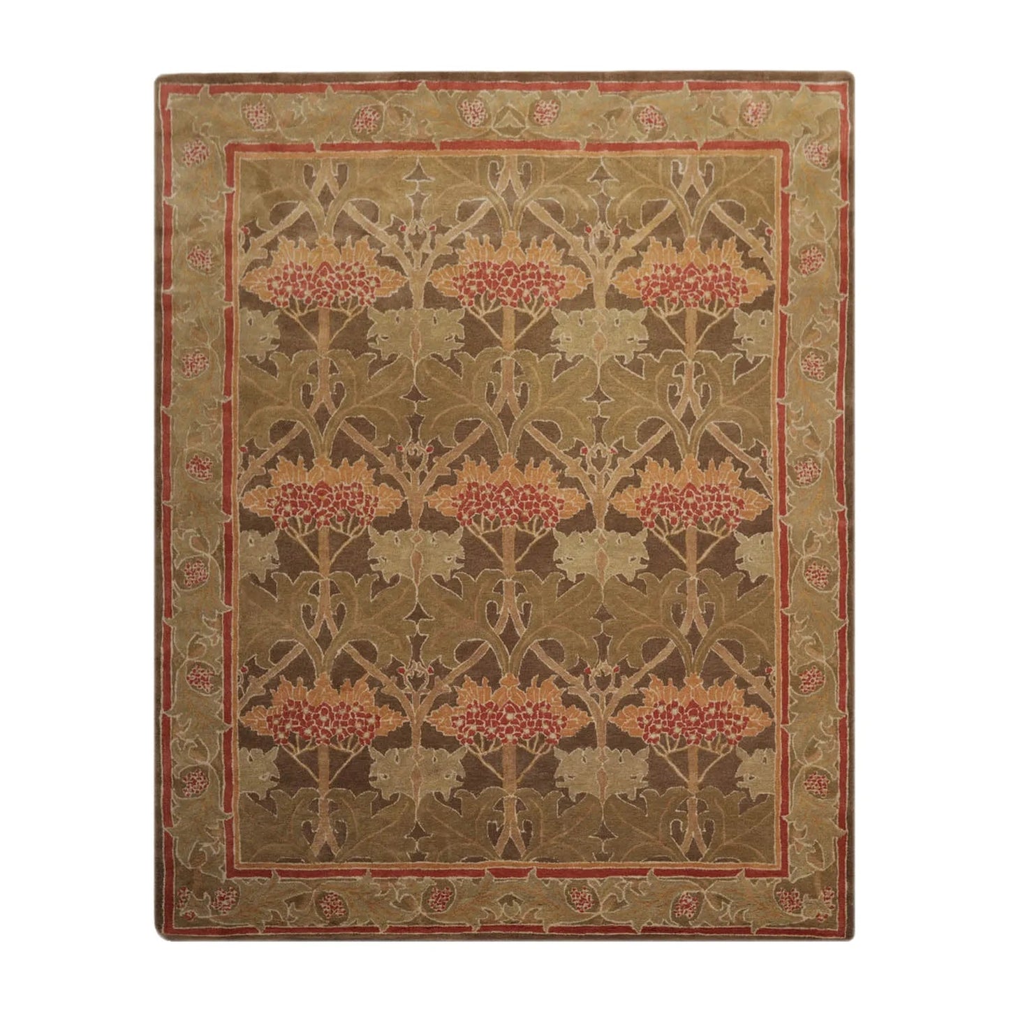 Multi Size Green, Sage Hand Tufted Hand Made 100% Wool William Morris Transitional Oriental Area Rug-1