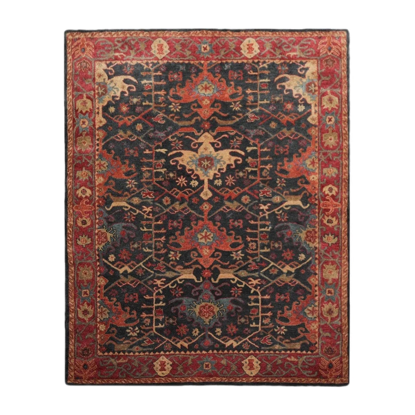 Handmade Multi Size 100% Wool Dark Blue Oriental Area Rug-3
