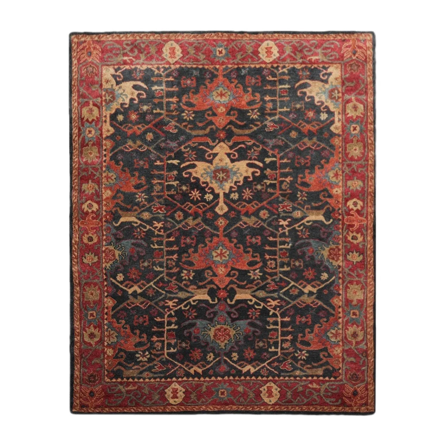 Handmade Multi Size 100% Wool Dark Blue Oriental Area Rug-3