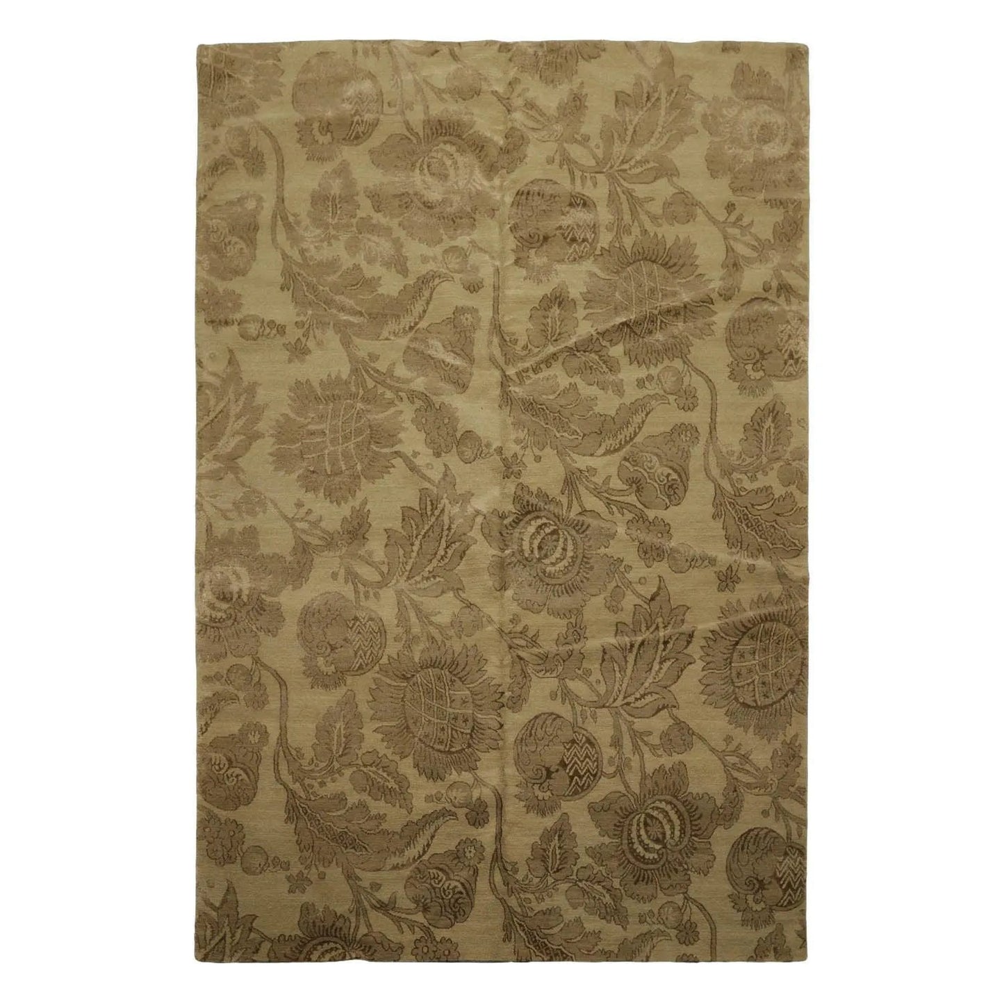 6x9 Olive Green Lapchi Hand Knotted Botanical Wool & Silk Tibetan Transitional Area Rug-1