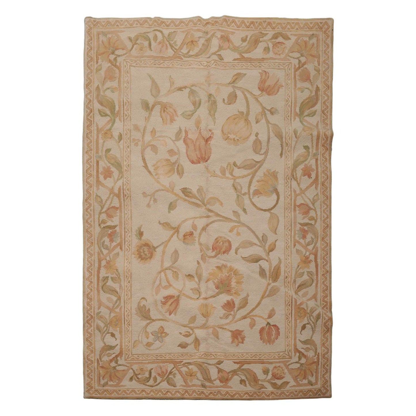 6’x9’4"Hand Knotted 100% Wool French Aubusson Savonnerie Area Rug Beige-1