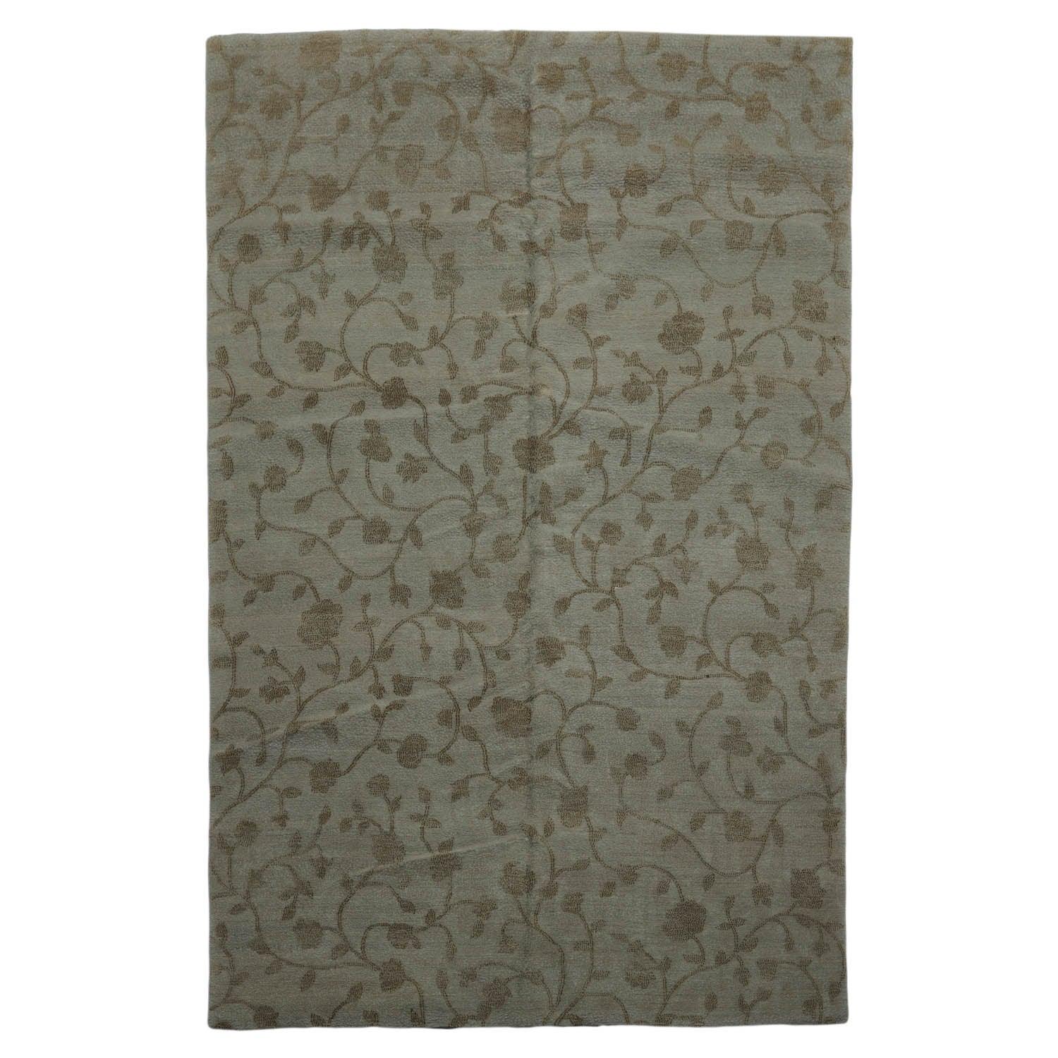 6’ x 9’2" Lapchi Hand Knotted 100% Wool Dropstitch Tibetan Area Rug Gray, Green-1