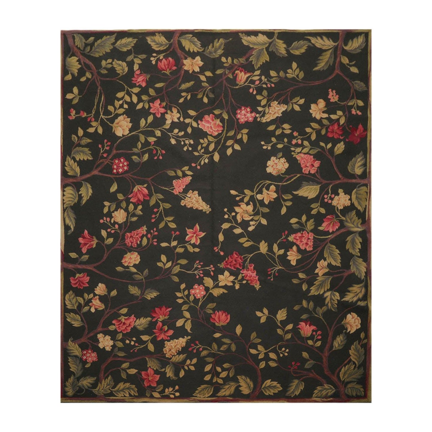 8’3”x9’11" Hand Knotted Wool French Aubusson Savonnerie Area Rug Green-1