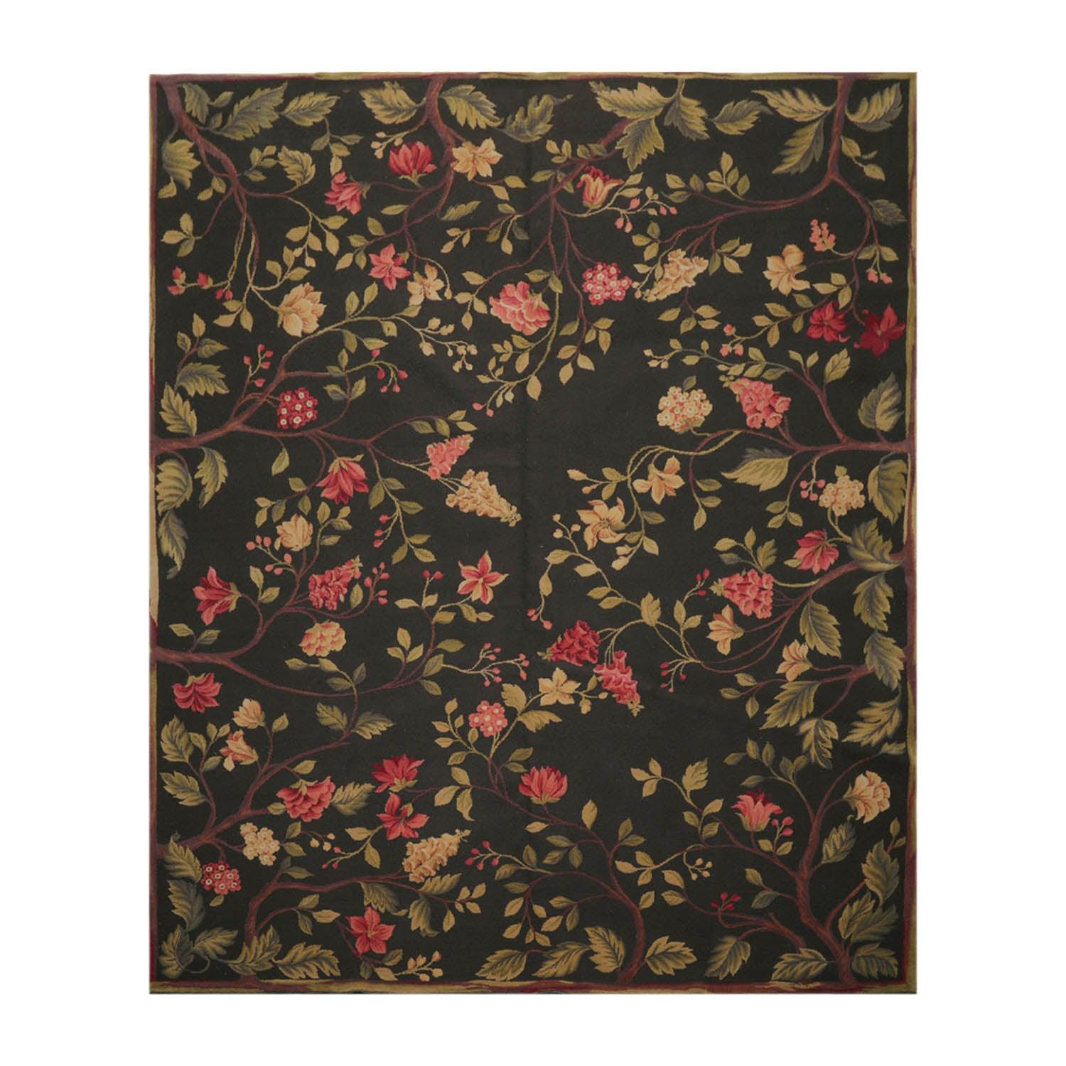 8’3”x9’11" Hand Knotted Wool French Aubusson Savonnerie Area Rug Green-1