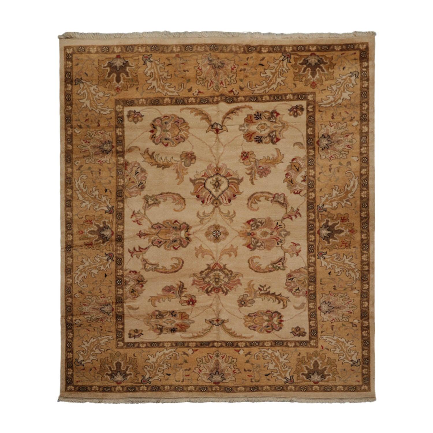 7’11”x9’4" Authentic Hand Knotted Wool Turkish Oushak Oriental Area Rug Beige-0