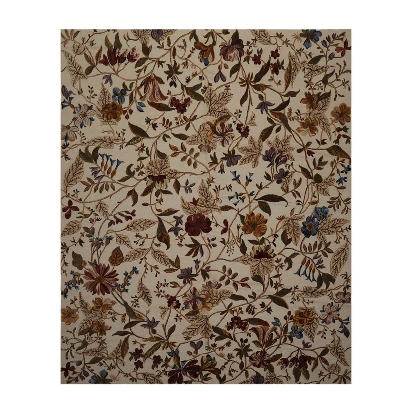 8x10 Beige, Rust Hand Knotted Wool Botanical Loop N Cut High Low Pile Tibetan Area Rug-1