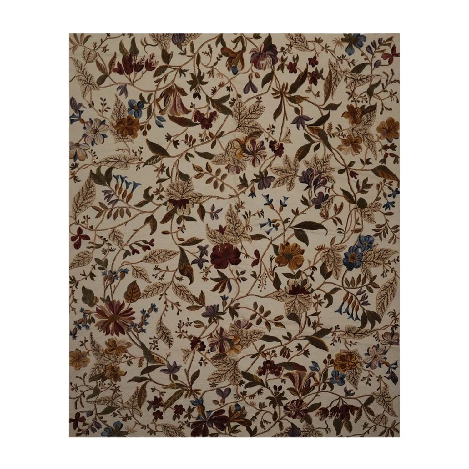 8x10 Beige, Rust Hand Knotted Wool Botanical Loop N Cut High Low Pile Tibetan Area Rug-1