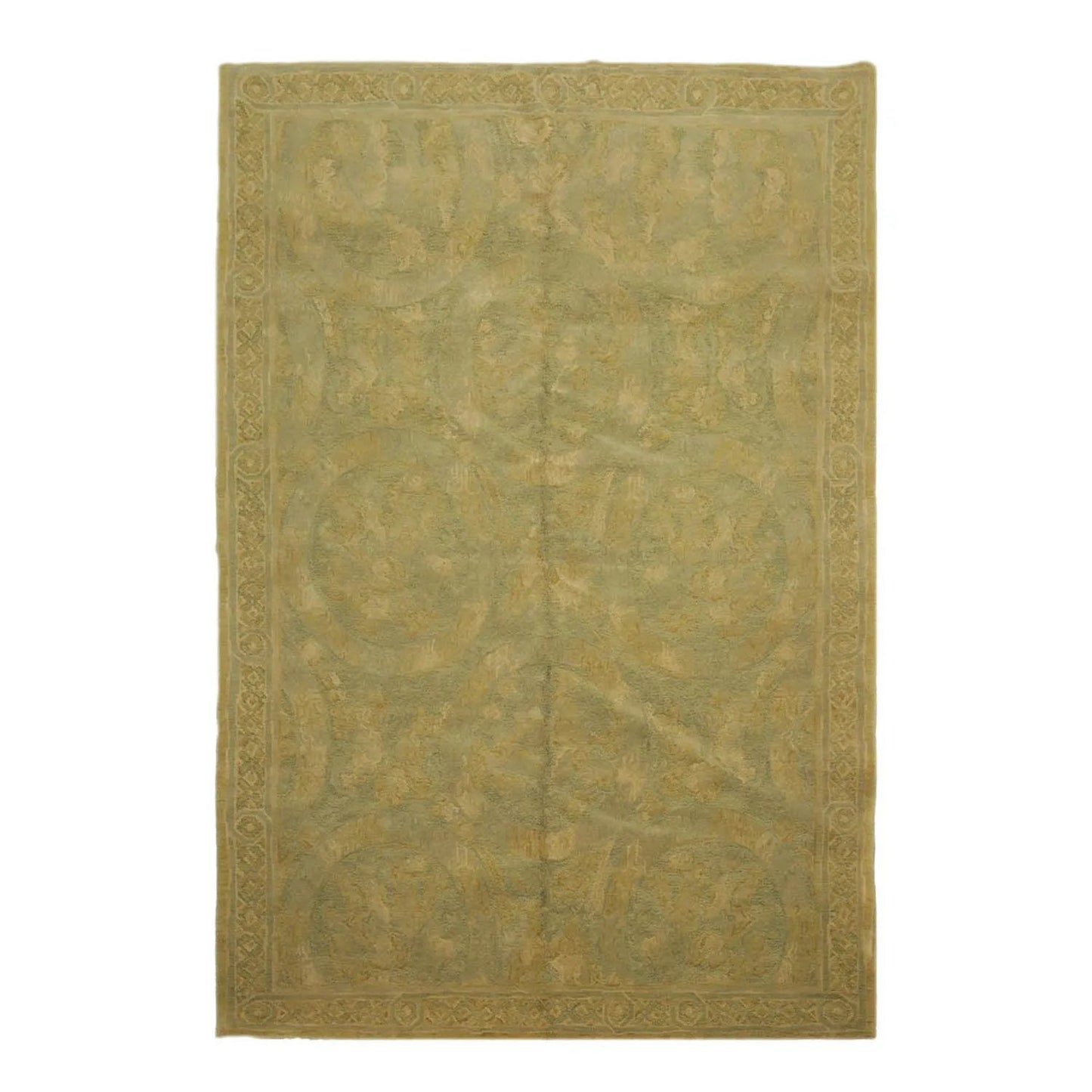 French Aubusson Savonnerie Hand Knotted Wool Area Rug Lime 6’ x 8’11”-1