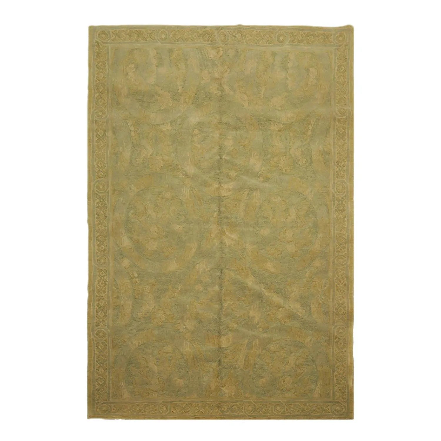 French Aubusson Savonnerie Hand Knotted Wool Area Rug Lime 6’ x 8’11”-1