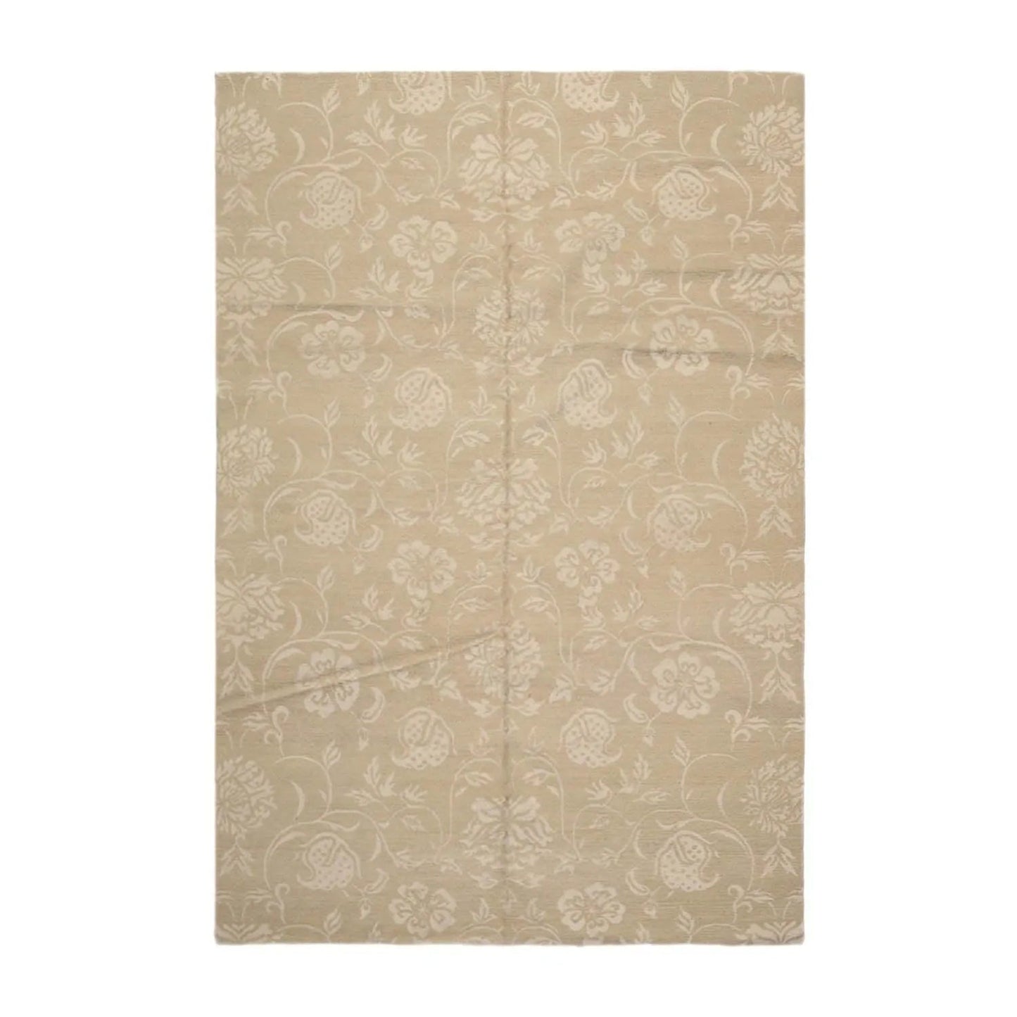 Lapchi Hand Knotted Wool & Silk Scroll Loop Pile Tibetan Area Rug Beige 6’ x 8’11”-0