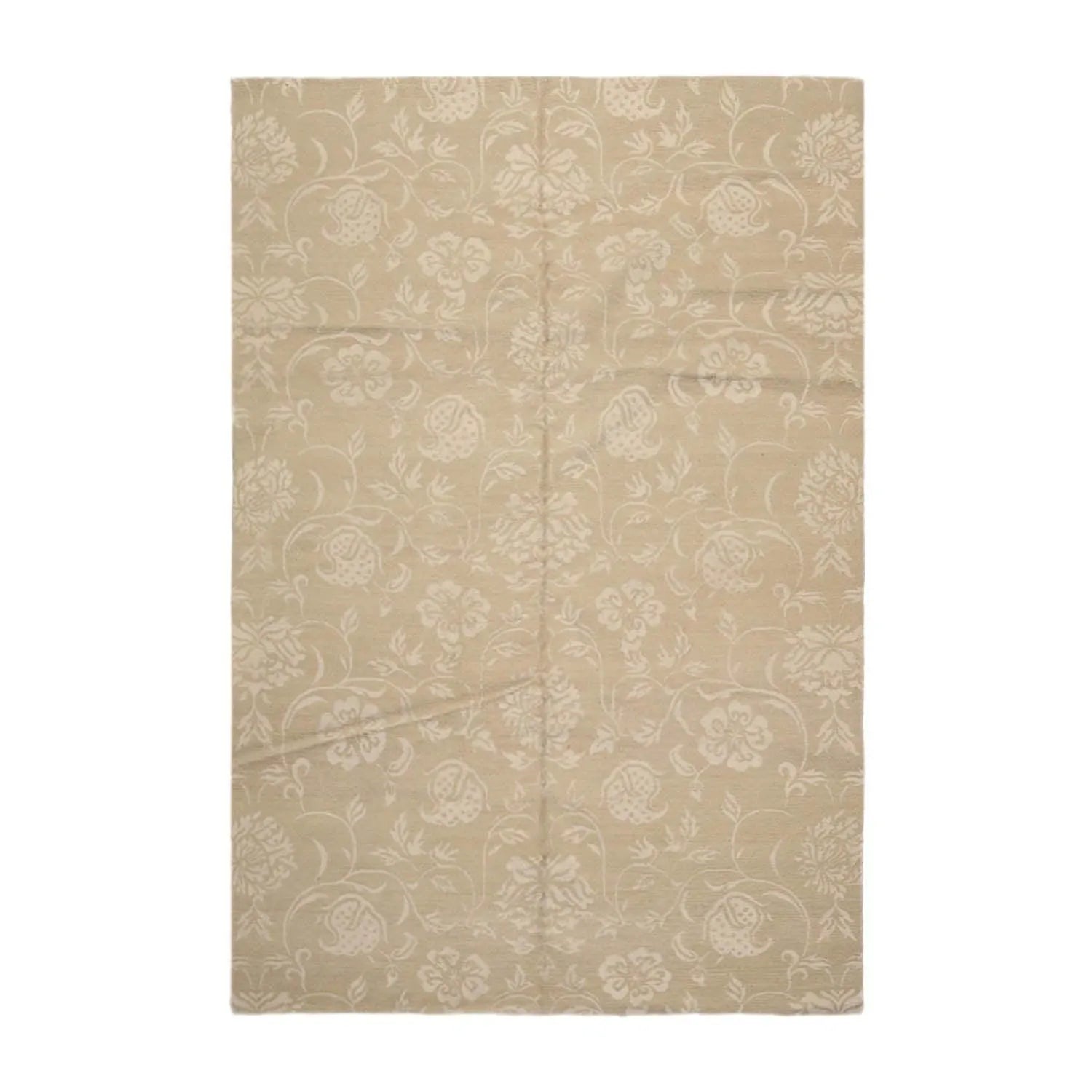Lapchi Hand Knotted Wool & Silk Scroll Loop Pile Tibetan Area Rug Beige 6’ x 8’11”-0