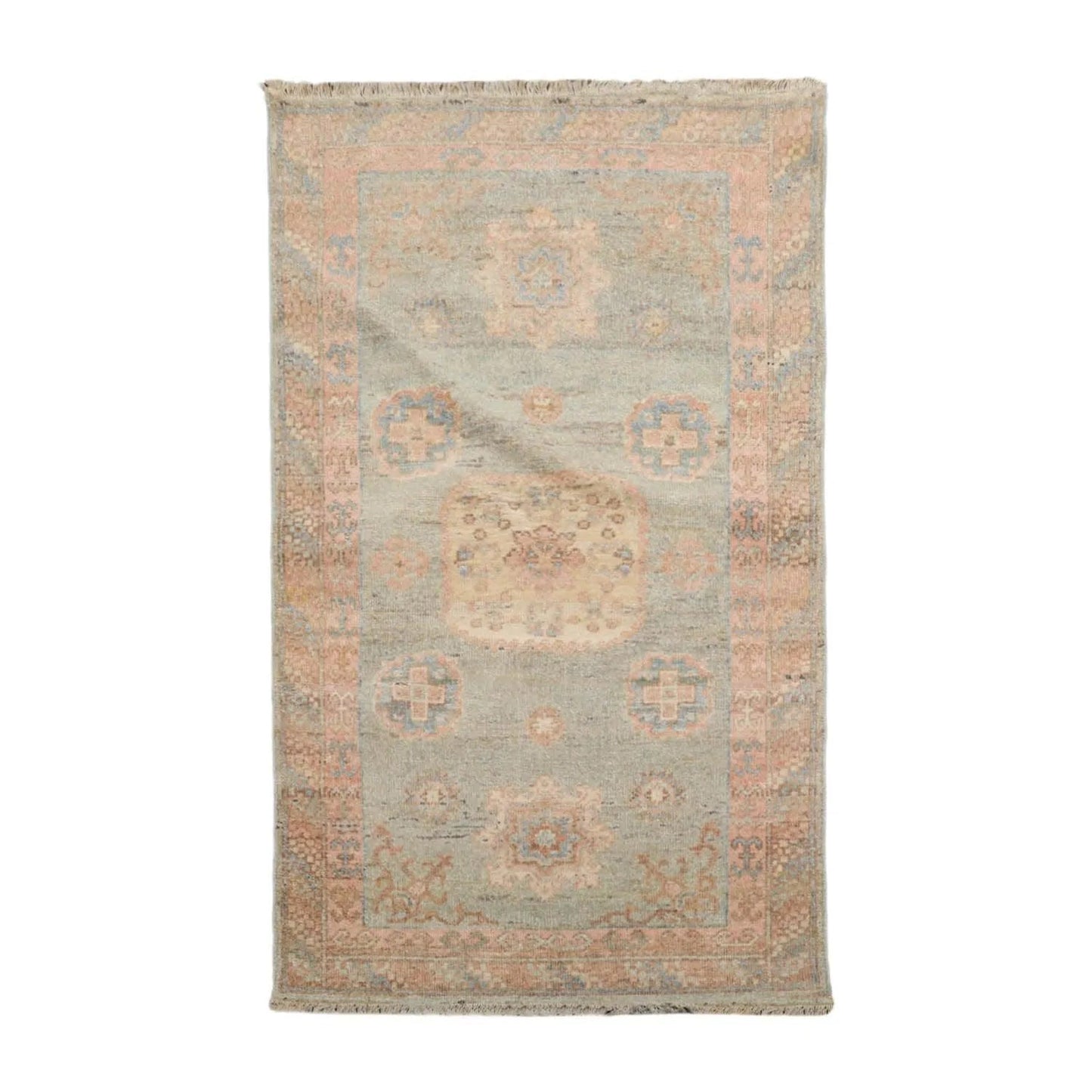 Muted Afghan Oushak Vegetable Dyes 3’ x 5’ Hand Knotted Wool Area Rug Sea Foam-0
