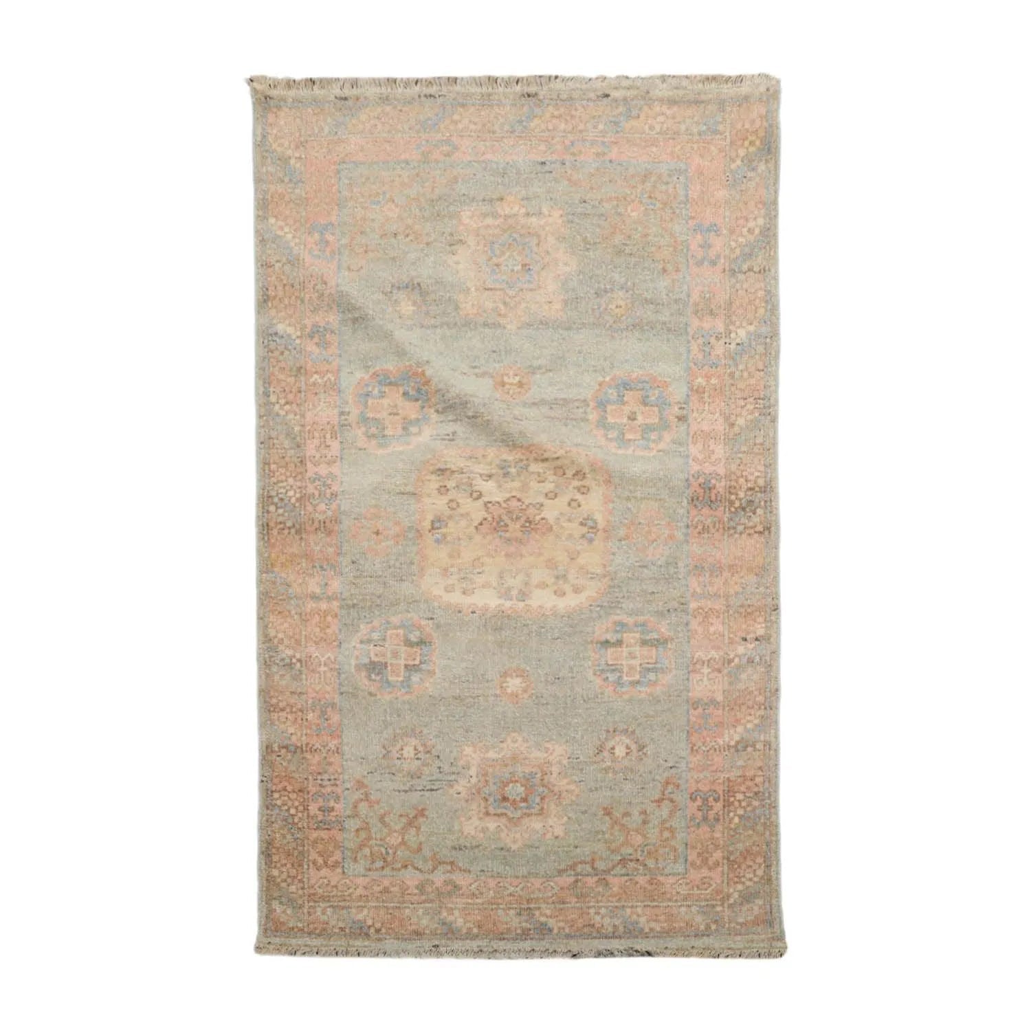 Muted Afghan Oushak Vegetable Dyes 3’ x 5’ Hand Knotted Wool Area Rug Sea Foam-0