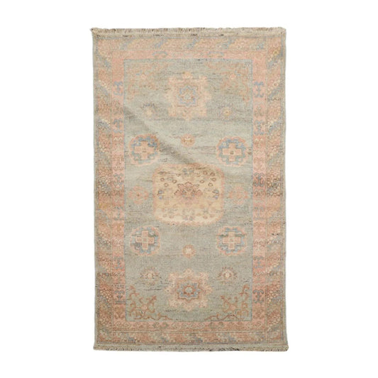 Muted Afghan Oushak Vegetable Dyes 3’ x 5’ Hand Knotted Wool Area Rug Sea Foam-0