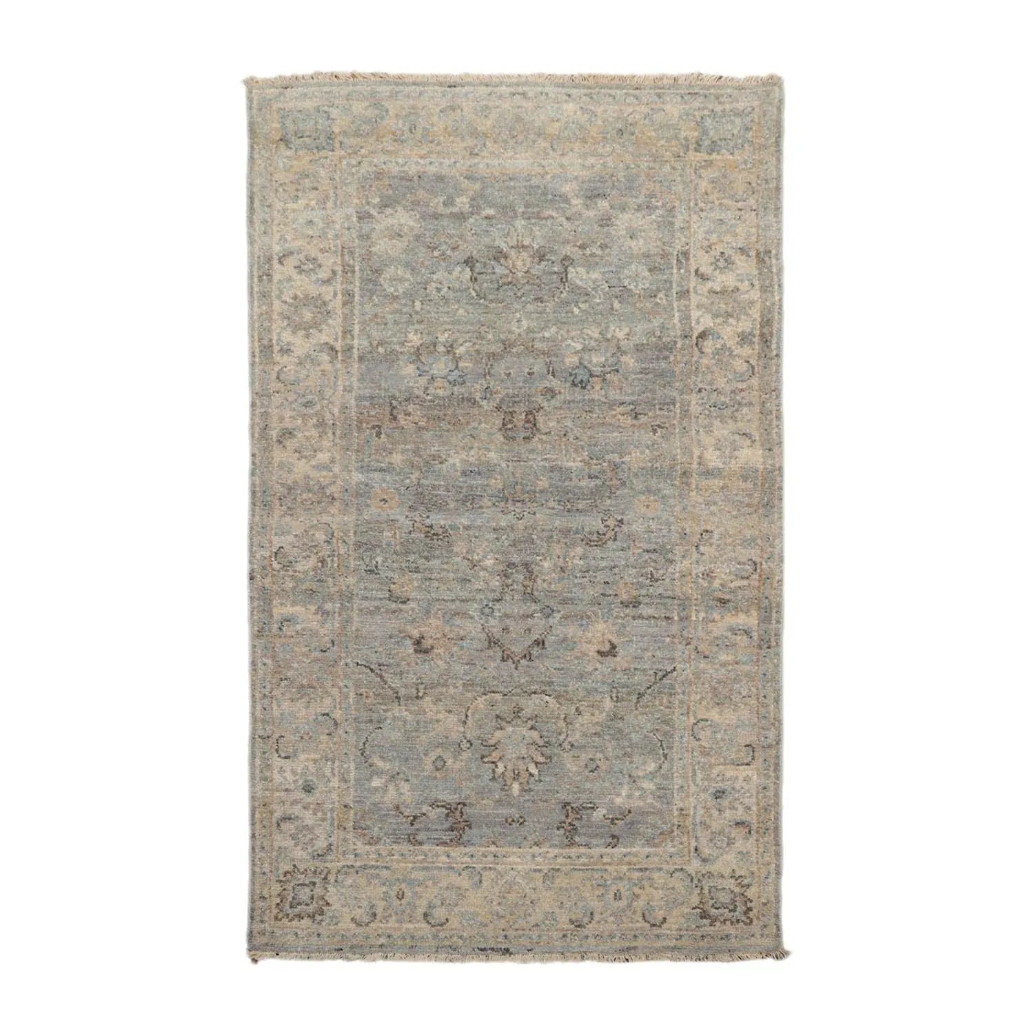 Muted Afghan Oushak Vegetable Dyes 3’ x 5’ Hand Knotted Wool Area Rug Gray-0