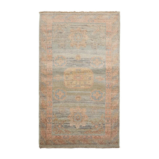 Muted Afghan Oushak Vegetable Dyes 3’ x 5’ Hand Knotted Wool Area Rug Sea Foam-0