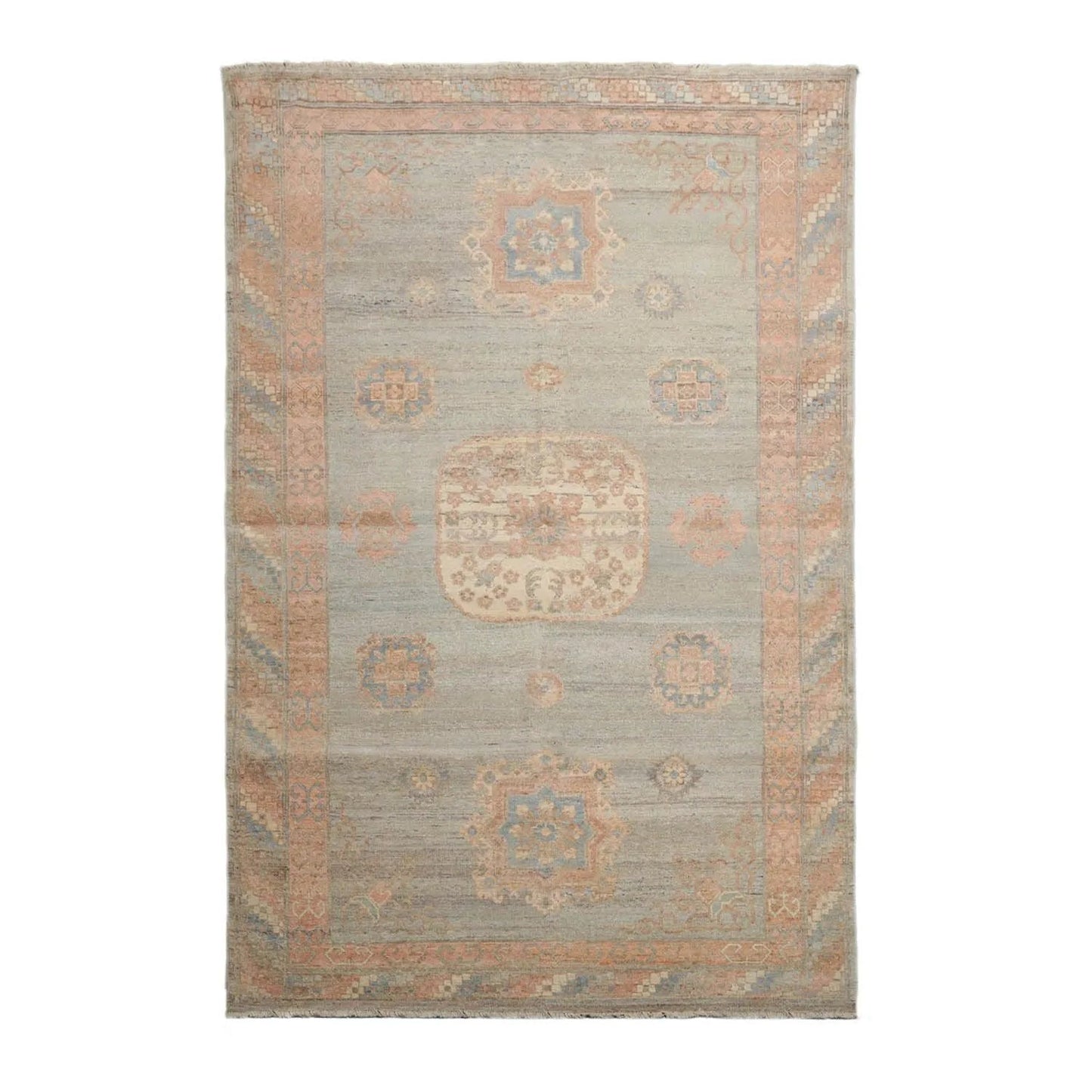 Muted Afghan Oushak Vegetable Dyes Mint 6x9 Traditional Wool Area Rug-0