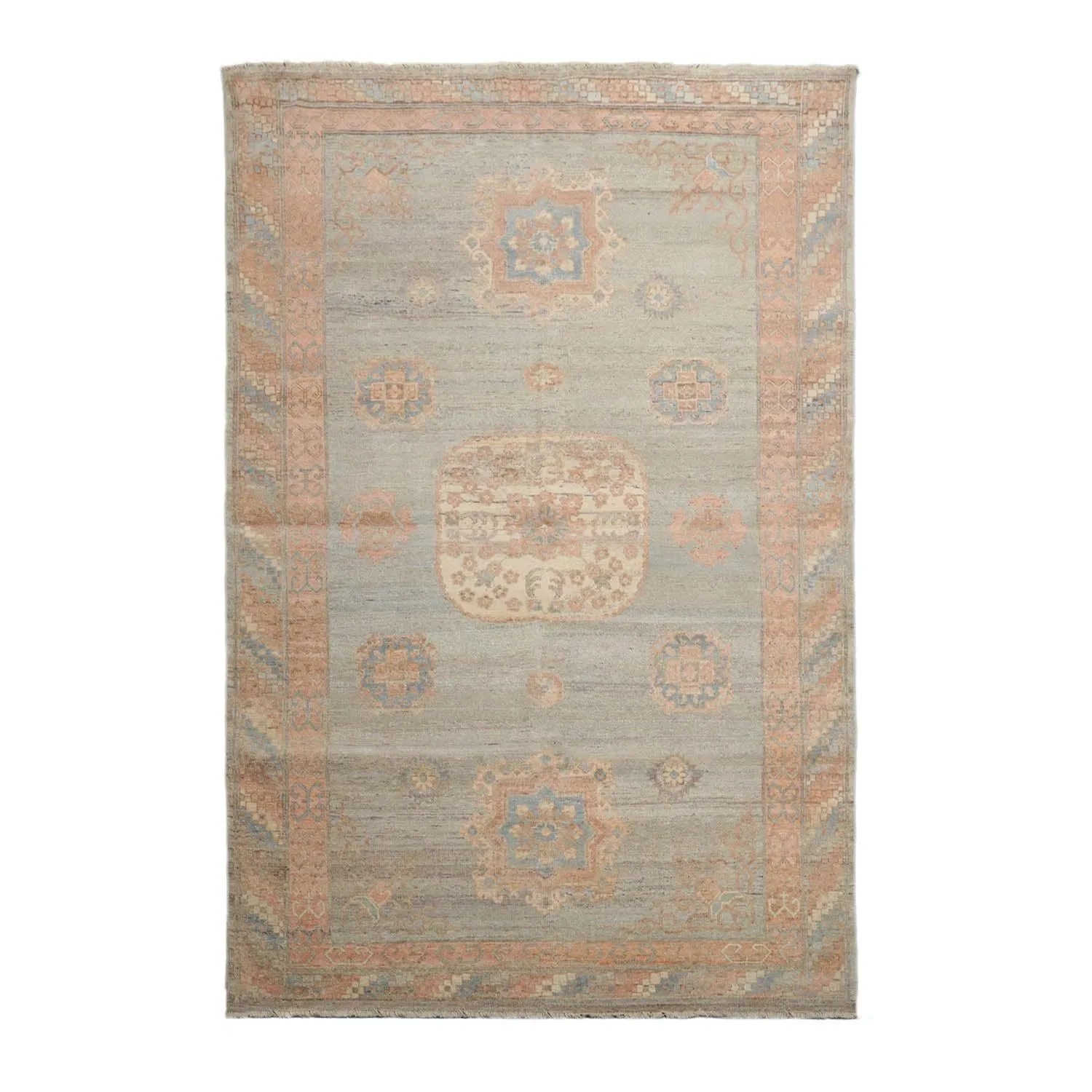 Muted Afghan Oushak Vegetable Dyes Mint 6x9 Traditional Wool Area Rug-0