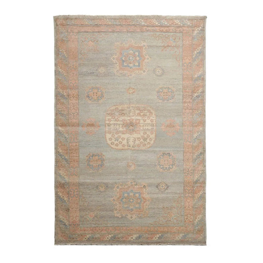 Muted Afghan Oushak Vegetable Dyes Mint 6x9 Traditional Wool Area Rug-0