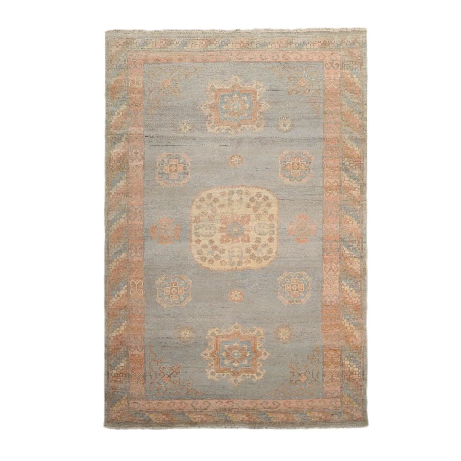 Muted Afghan Oushak Vegetable Dyes Mint 6x9 Traditional Wool Area Rug-0
