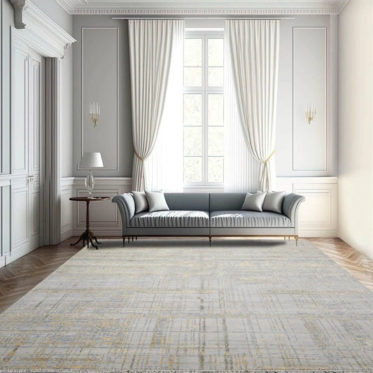 Multi Sizes Tibetan Wool and Silk Oriental Area Rug Slate, Ivory Color-0
