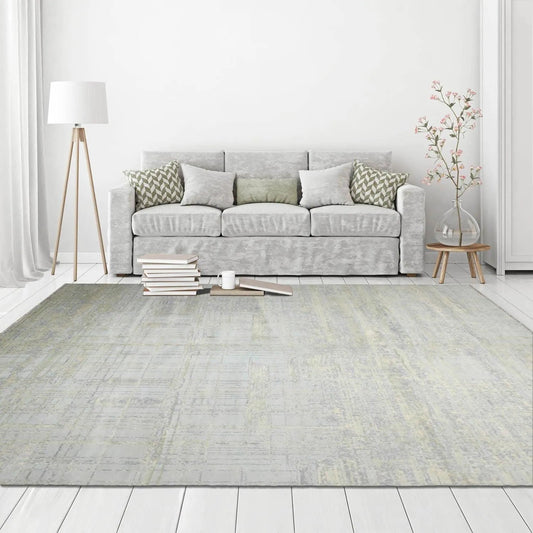 Multi Sizes Tibetan Wool and Silk Oriental Area Rug Light Blue, Green Color-0