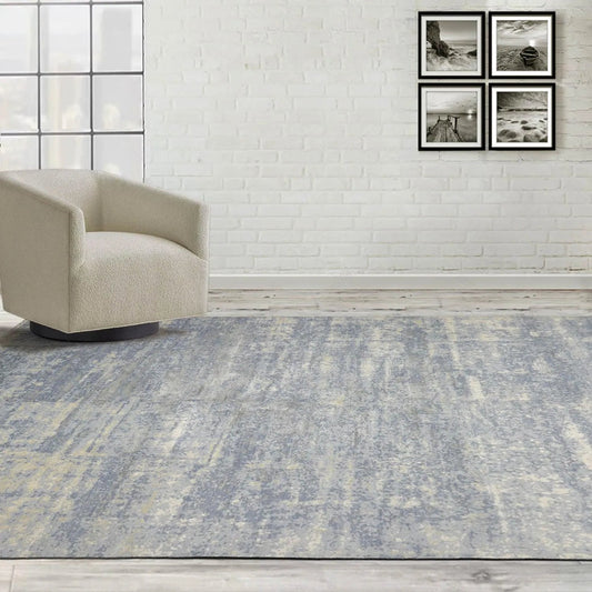8x10 Slate, Gray Hand Knotted Wool and Silk Sherpa Design Tibetan Oriental Area Rug-0