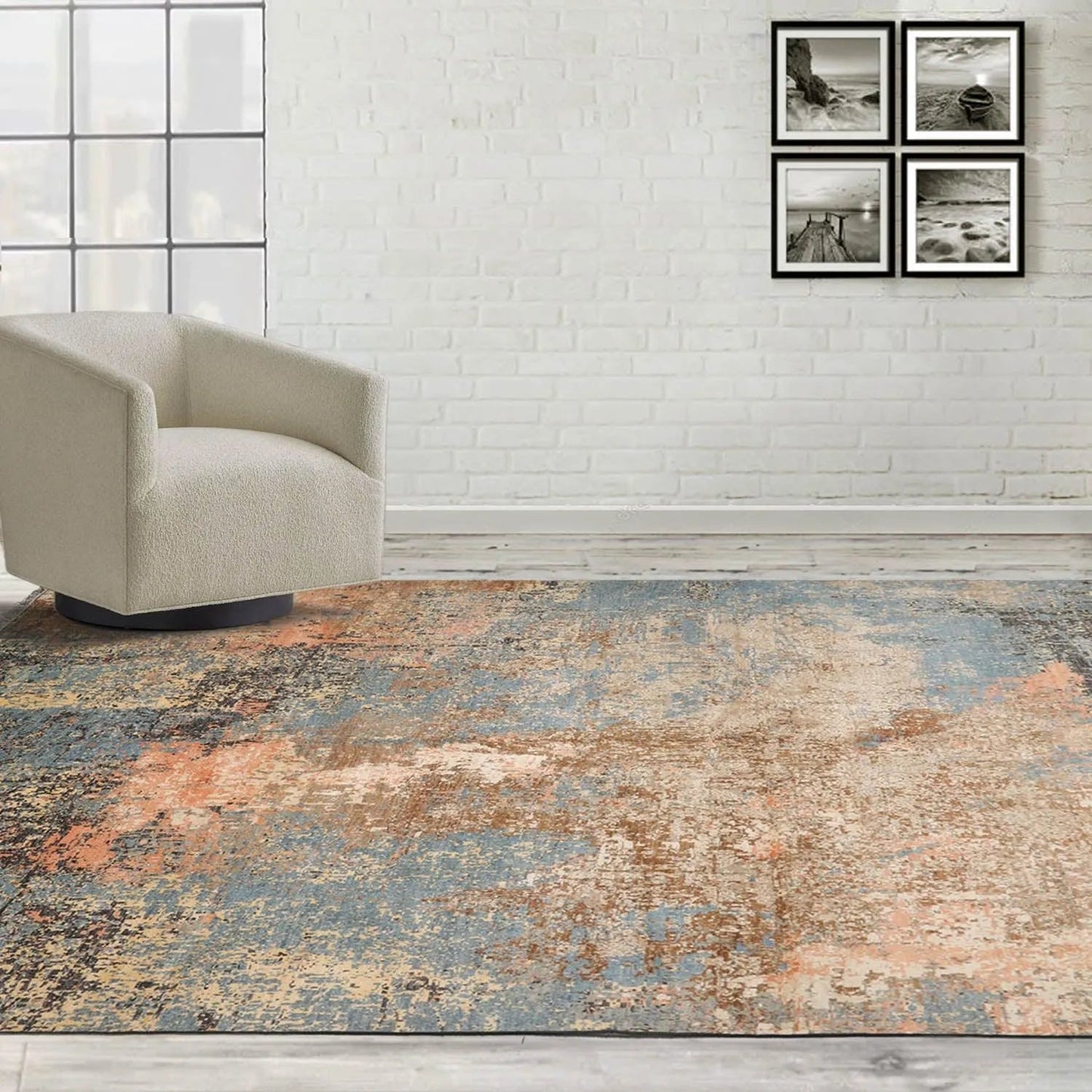 8x10 Celadon, Peach Hand Knotted 100% Wool Sherpa Design Tibetan Oriental Area Rug-0