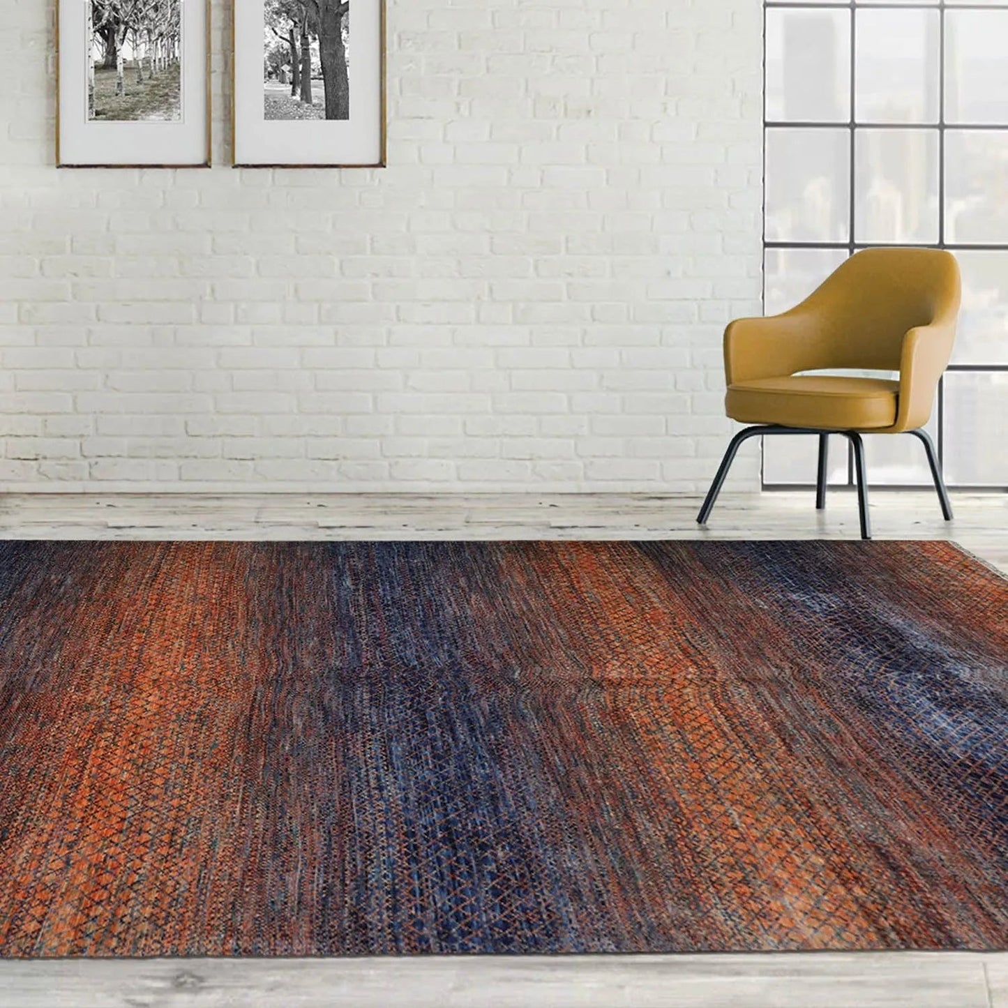 9’ x 12’ Hand Knotted 100% Wool Modern Grass Oriental Area Rug Orange, Navy-0