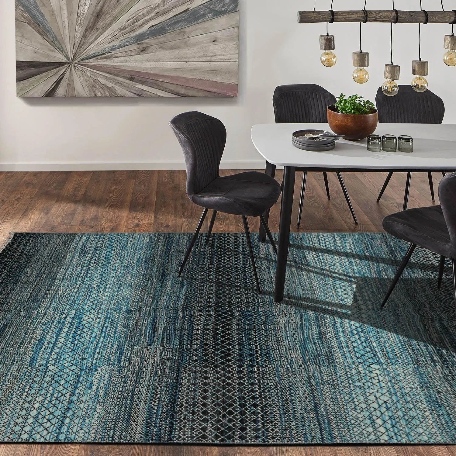 8x10 Hand Knotted Grass 100% Wool Modern & Contemporary Oriental Area Rug Blue, Charcoal Color-0