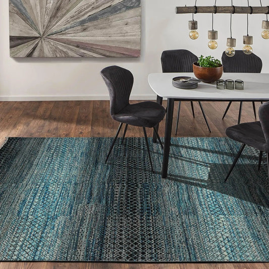 8x10 Hand Knotted Grass 100% Wool Modern & Contemporary Oriental Area Rug Blue, Charcoal Color-0