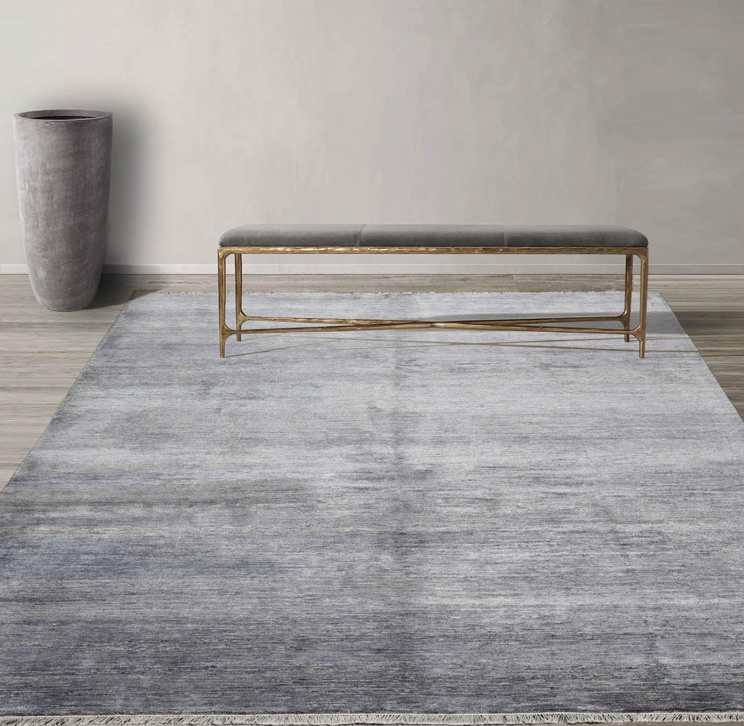 7’11"x10’9" Hand Knotted 100% Bamboo Silk Modern Tibetan Oriental Area Rug Gray-0