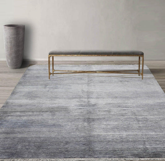 7’11"x10’9" Hand Knotted 100% Bamboo Silk Modern Tibetan Oriental Area Rug Gray-0