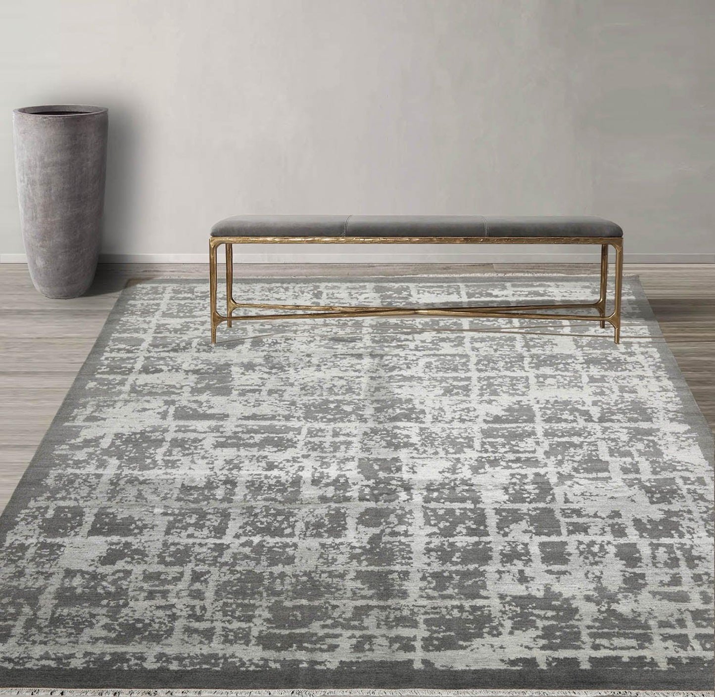 8’1" x 10’2"Hand Knotted Wool & Silk Tibetan Sherpa Oriental Area Rug Gray-0