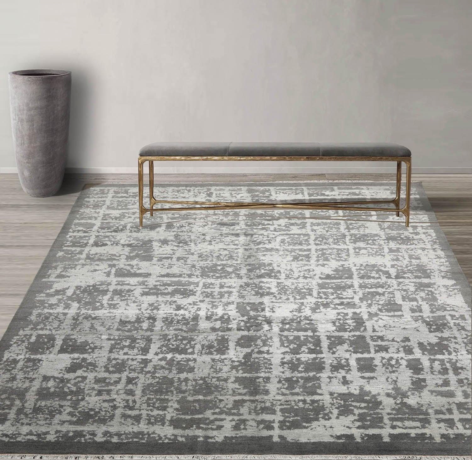 8’1" x 10’2"Hand Knotted Wool & Silk Tibetan Sherpa Oriental Area Rug Gray-0