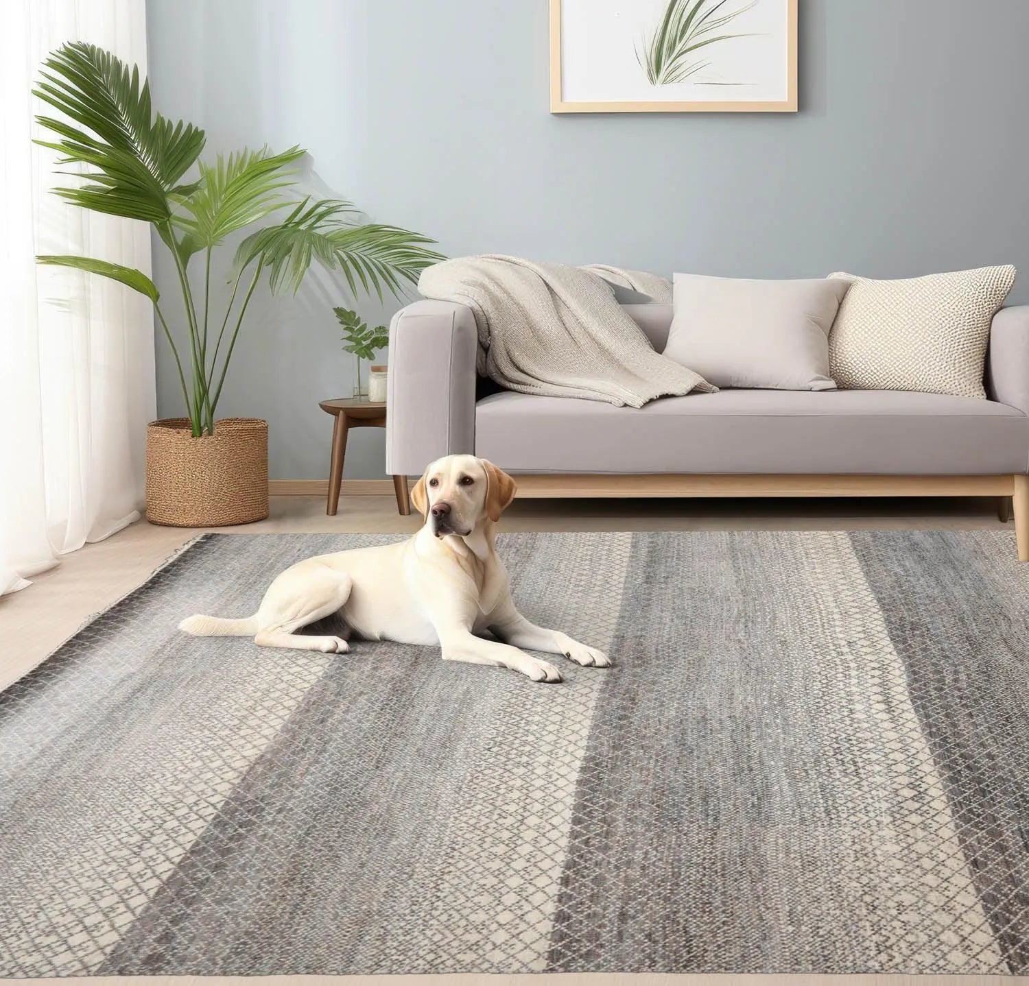8'x10' Beige Hand Knotted Modern Geometric Tibetan Wool and Bamboo Silk Oriental Area Rug-0