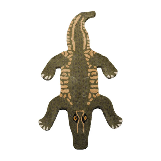 3x5 Green, Gold Hand Tufted Hand Made 100% Wool Crocodile Novelty Oriental Area Rug-0
